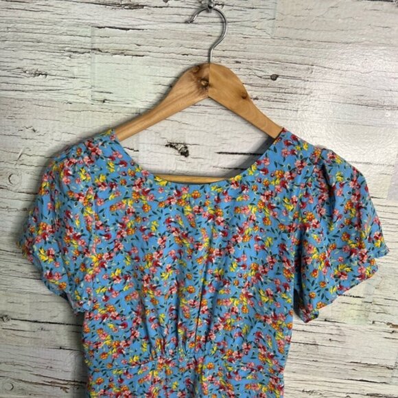 LOFT Blue and Orange Flutter Sleeve Sheath Dress size 0 - Picture 3 of 8